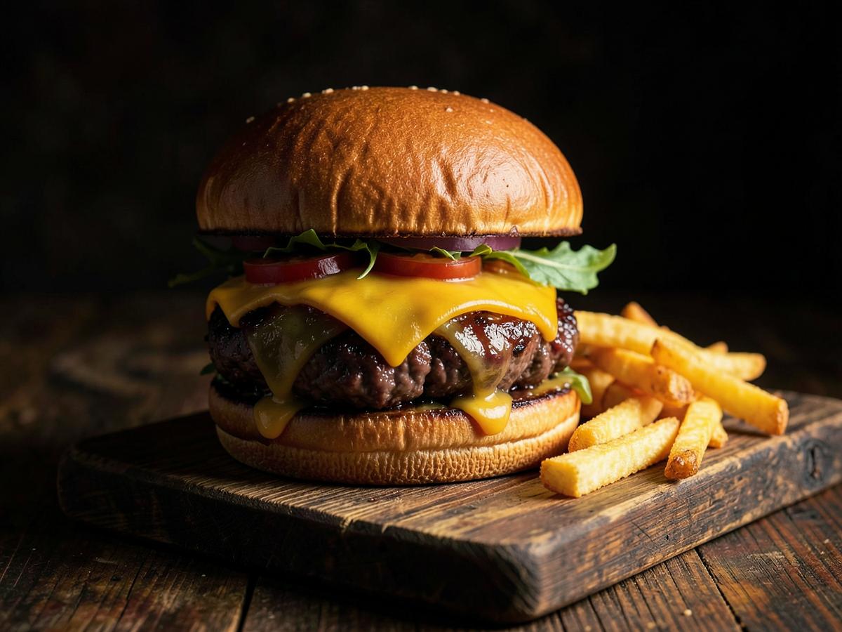 Hungry Man burger with chips